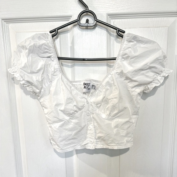 Princess Polly White Crop Top With Puffy Sleeves Size 2 Summer Vacation - Picture 1 of 4